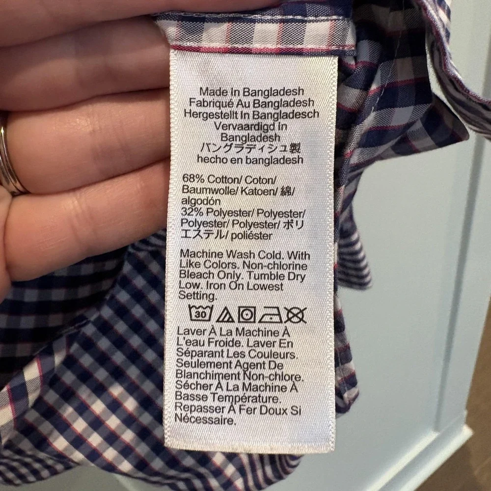 J.Crew Shirt Mens XL Extra‎ Large Blue Gingham Check Performance Slim AS989